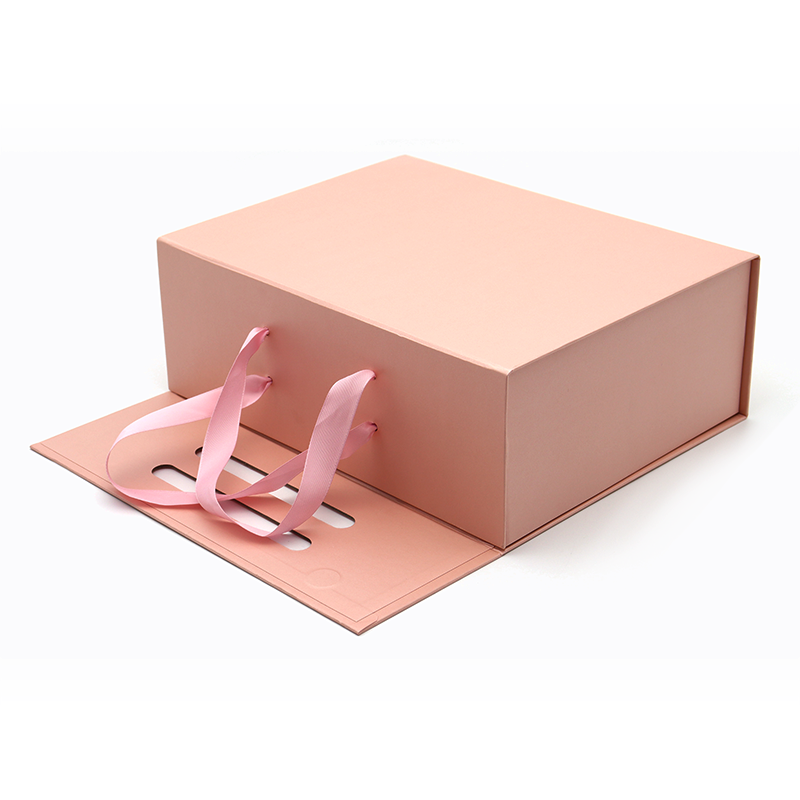 Custom Logo Tryckt Folding Paper Flat Pack Kosmetisk presentförpackning Rosa magnetiska lådor med handtag