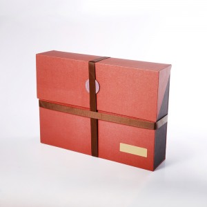 Anpassad Elegant Luxury Square Red Magnetic Paper Dubbelskikt Öppna Presentförpackningar Boxar med Ribbon